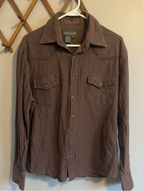 Of The Earth Choclate Brown Hemp Cotton Western Ripstop Shirt Slim L fits M